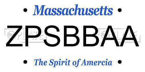 ZPSBBAA Massachusetts License Plate