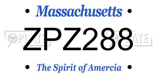 ZPZ288 Massachusetts License Plate