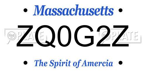 ZQ0G2Z Massachusetts License Plate