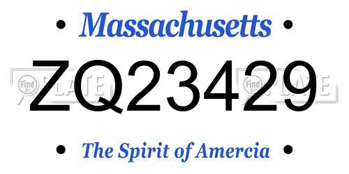 ZQ23429 Massachusetts License Plate