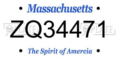 ZQ34471 Massachusetts License Plate