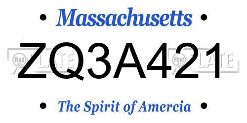 ZQ3A421 Massachusetts License Plate