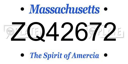 ZQ42672 Massachusetts License Plate