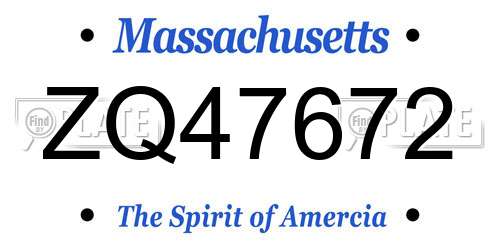 ZQ47672 Massachusetts License Plate