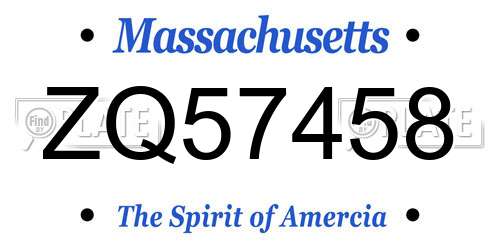 ZQ57458 Massachusetts License Plate