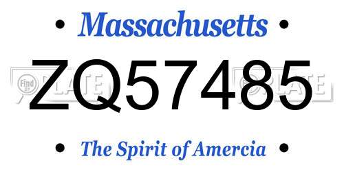 ZQ57485 Massachusetts License Plate
