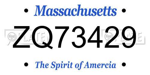 ZQ73429 Massachusetts License Plate