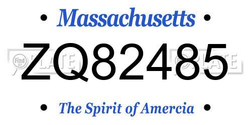 ZQ82485 Massachusetts License Plate