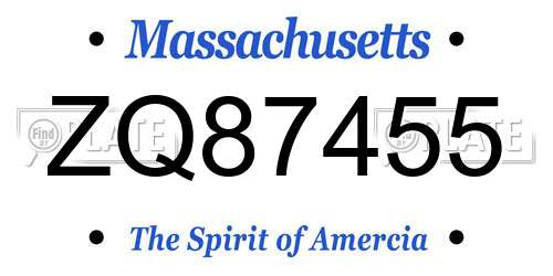ZQ87455 Massachusetts License Plate