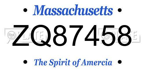 ZQ87458 Massachusetts License Plate