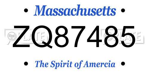 ZQ87485 Massachusetts License Plate