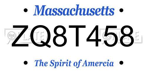 ZQ8T458 Massachusetts License Plate