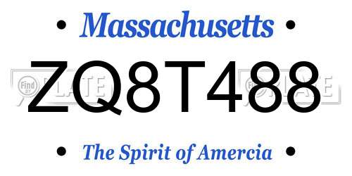 ZQ8T488 Massachusetts License Plate