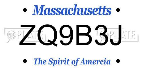 ZQ9B3J Massachusetts License Plate
