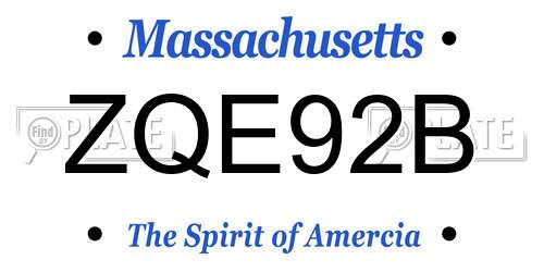 ZQE92B Massachusetts License Plate