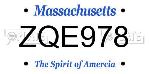 ZQE978 Massachusetts License Plate