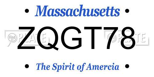 ZQGT78 Massachusetts License Plate