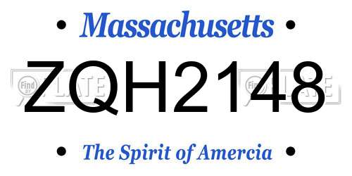 ZQH2148 Massachusetts License Plate