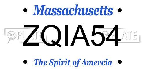 ZQIA54 Massachusetts License Plate