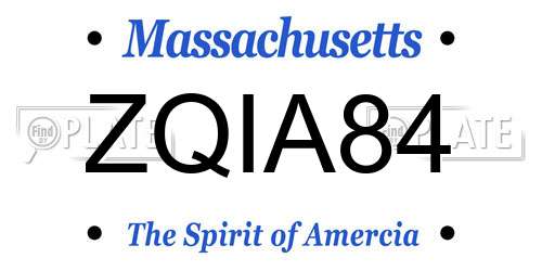 ZQIA84 Massachusetts License Plate
