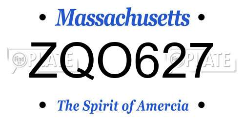 ZQO627 Massachusetts License Plate