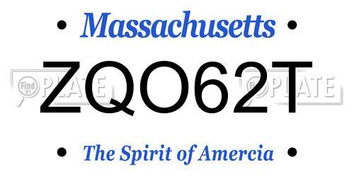 ZQO62T Massachusetts License Plate