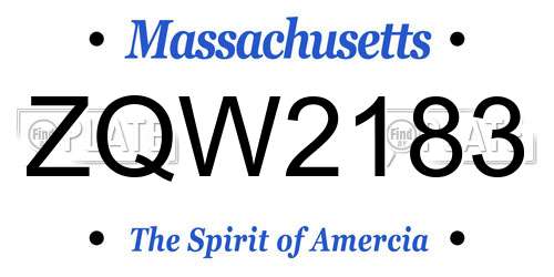 ZQW2183 Massachusetts License Plate