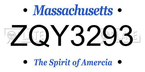 ZQY3293 Massachusetts License Plate