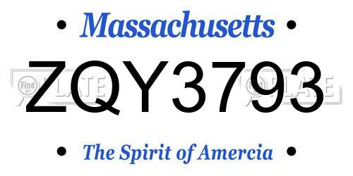 ZQY3793 Massachusetts License Plate