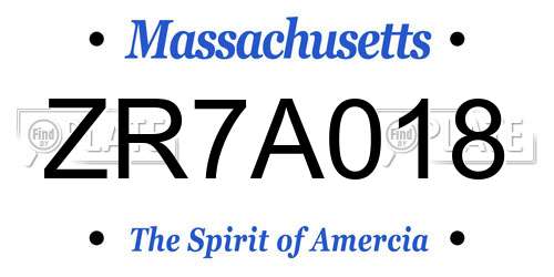 ZR7A018 Massachusetts License Plate