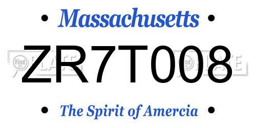 ZR7T008 Massachusetts License Plate