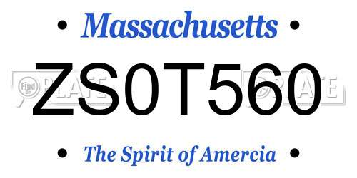 ZS0T560 Massachusetts License Plate