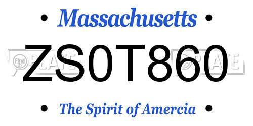 ZS0T860 Massachusetts License Plate