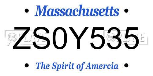 ZS0Y535 Massachusetts License Plate