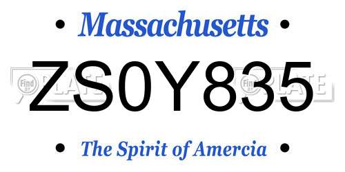 ZS0Y835 Massachusetts License Plate