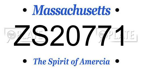 ZS20771 Massachusetts License Plate