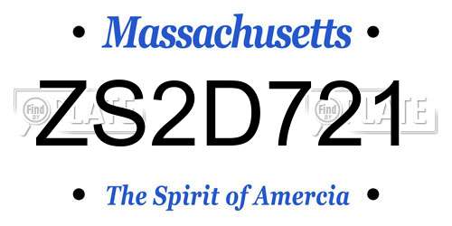 ZS2D721 Massachusetts License Plate