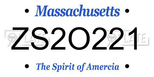 ZS2O221 Massachusetts License Plate