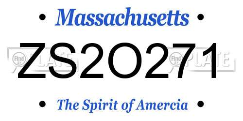 ZS2O271 Massachusetts License Plate