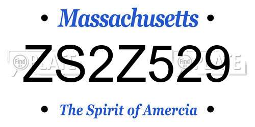 ZS2Z529 Massachusetts License Plate