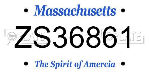 ZS36861 Massachusetts License Plate