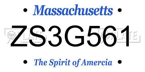 ZS3G561 Massachusetts License Plate
