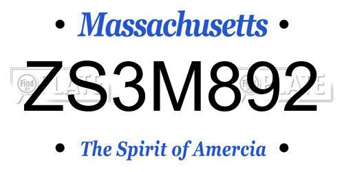 ZS3M892 Massachusetts License Plate