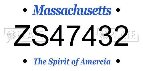 ZS47432 Massachusetts License Plate