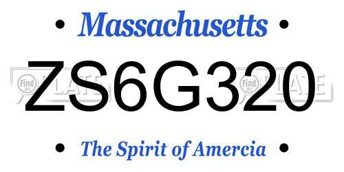 ZS6G320 Massachusetts License Plate
