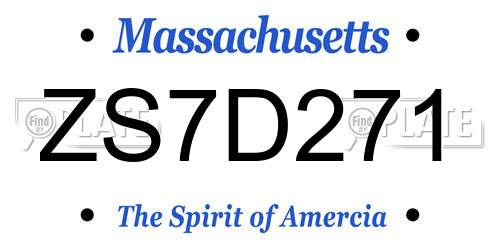ZS7D271 Massachusetts License Plate