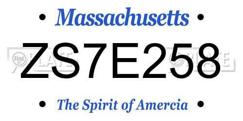 ZS7E258 Massachusetts License Plate