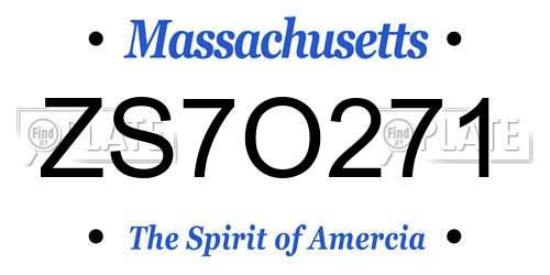 ZS7O271 Massachusetts License Plate