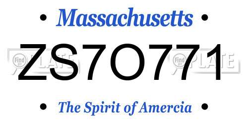 ZS7O771 Massachusetts License Plate