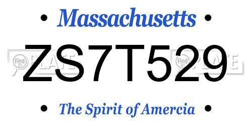 ZS7T529 Massachusetts License Plate